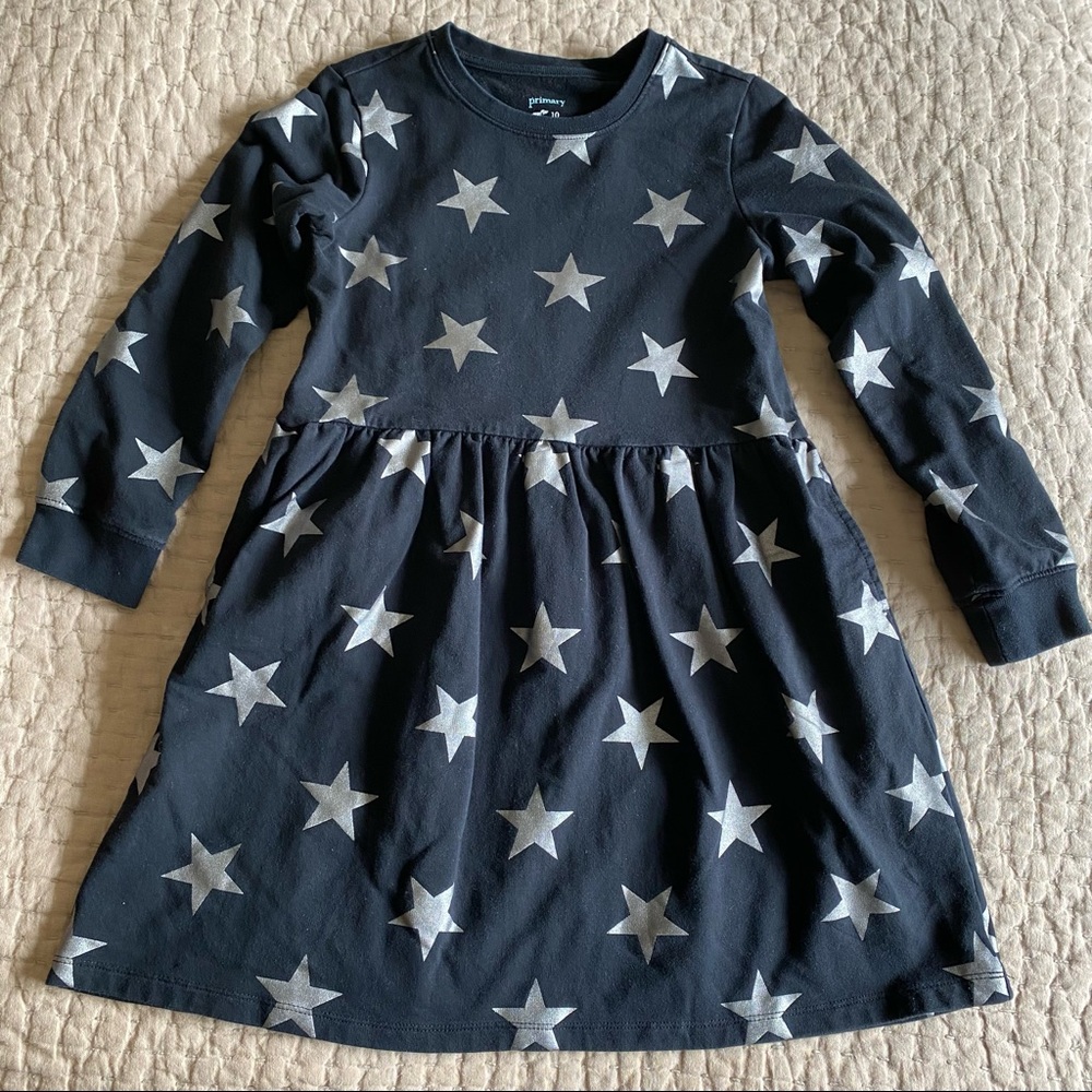 Primary Black and silver Star Dress with Pockets Long sleeve